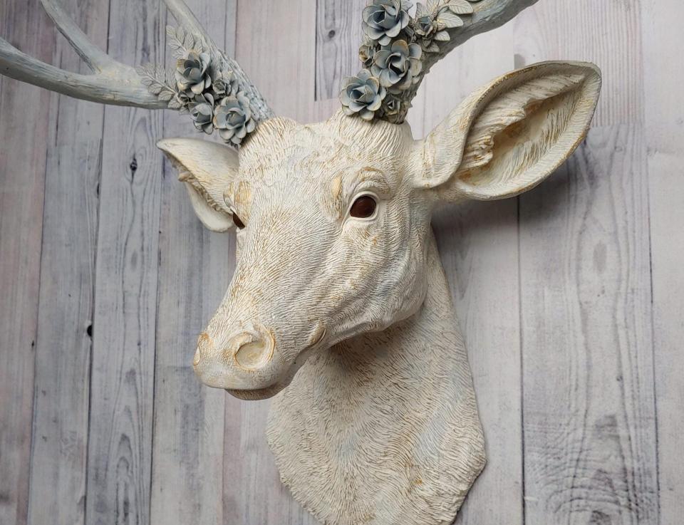 Faux Taxidermy Deer Head Wall Mount, Faux Deer Head with Flowers, Faux Stag Head