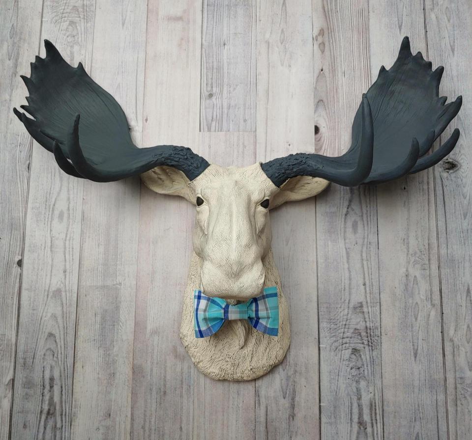 Faux Taxidermy Moose Head Wall Mount, Moose Head with Bow Tie