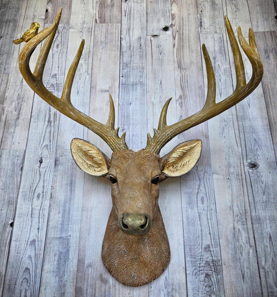 Faux Taxidermy Deer Head with bird, Stag Head Wall Mount