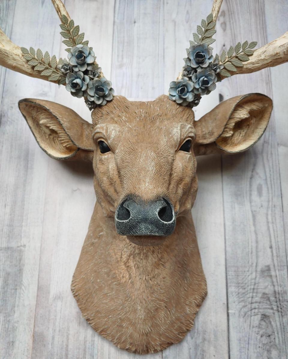 Faux Taxidermy Deer Head, Deer Head with Metal Floral Work