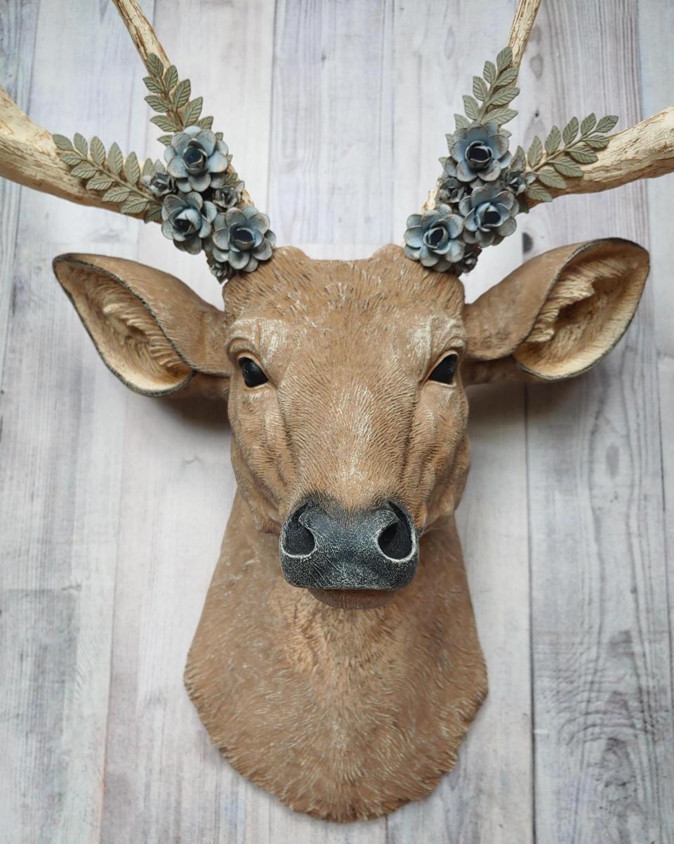 Faux Taxidermy Deer Head, Deer Head with Metal Floral Work
