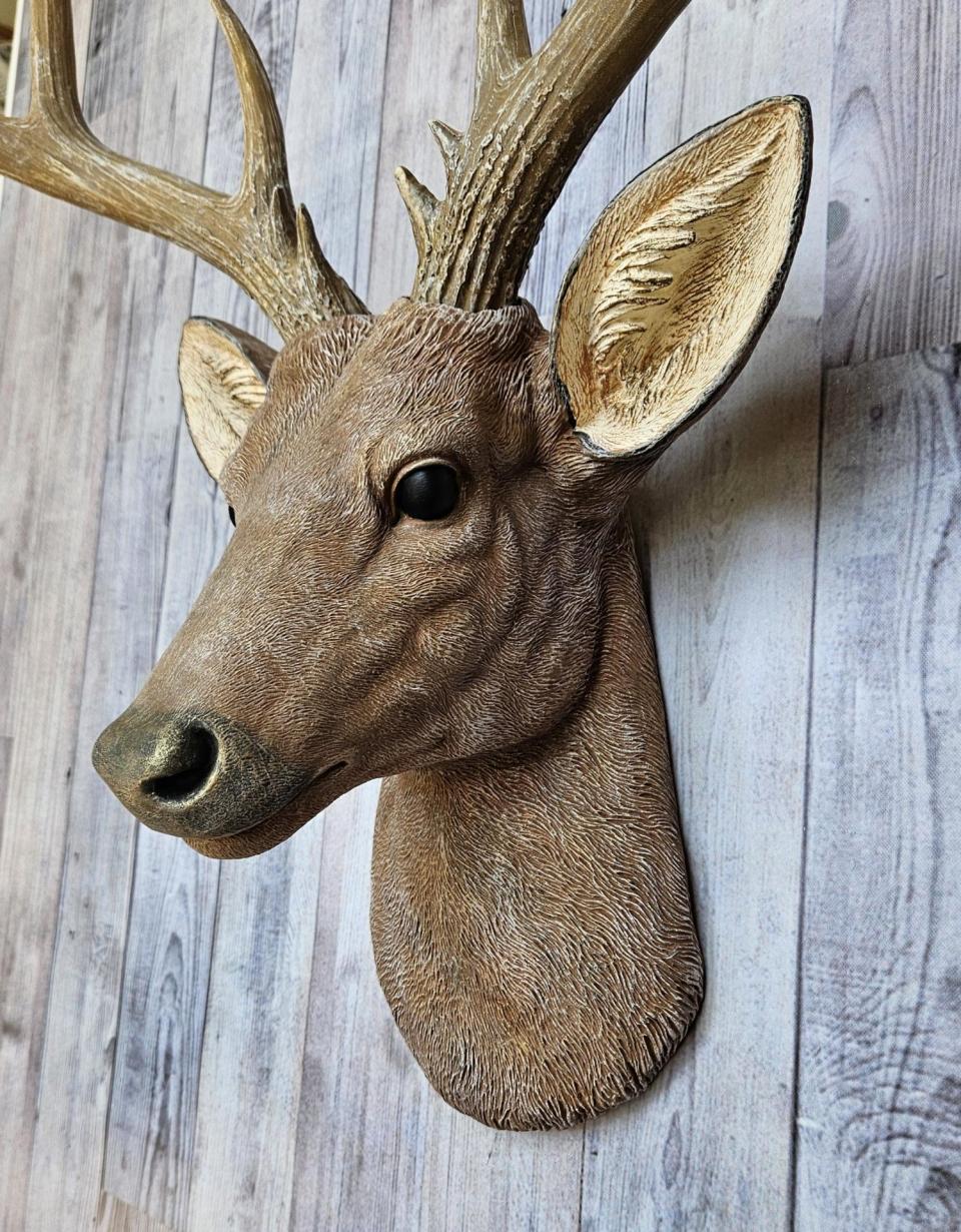 Faux Taxidermy Deer Head with bird, Stag Head Wall Mount