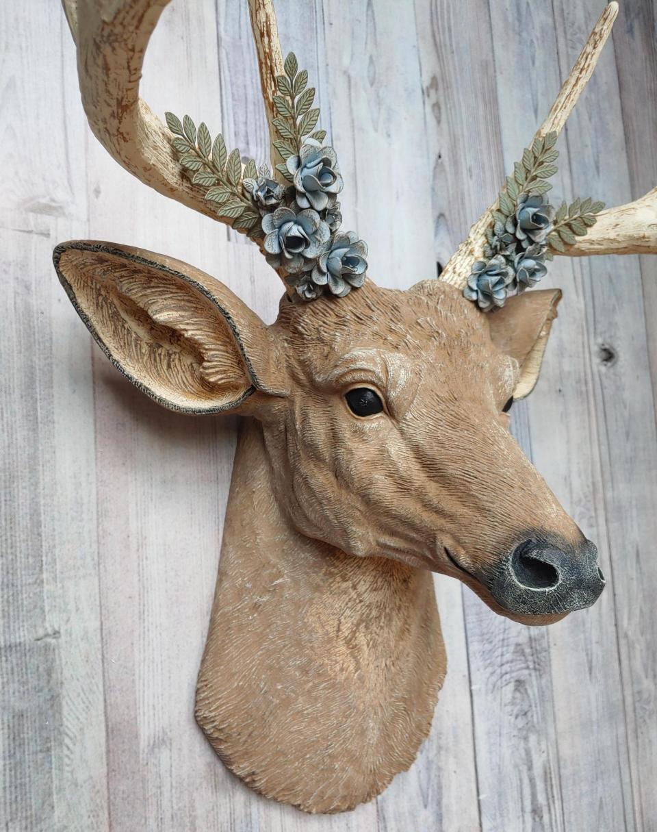 Faux Taxidermy Deer Head, Deer Head with Metal Floral Work
