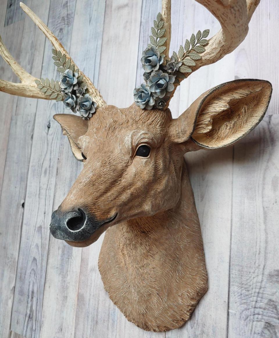 Faux Taxidermy Deer Head, Deer Head with Metal Floral Work