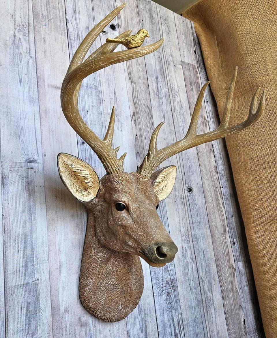 Faux Taxidermy Deer Head with bird, Stag Head Wall Mount