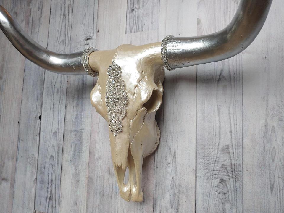 Faux Taxidermy Longhorn Cow Skull, Jeweled Longhorn Skull, Faux Steer Skull