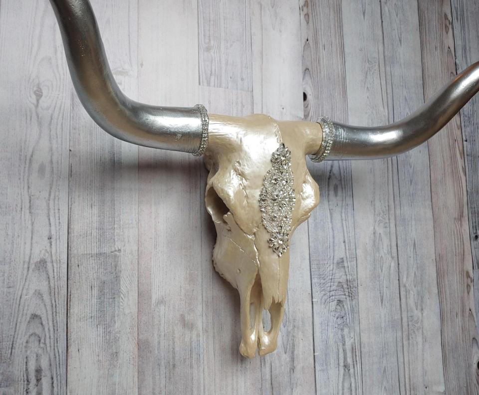 Faux Taxidermy Longhorn Cow Skull, Jeweled Longhorn Skull, Faux Steer Skull