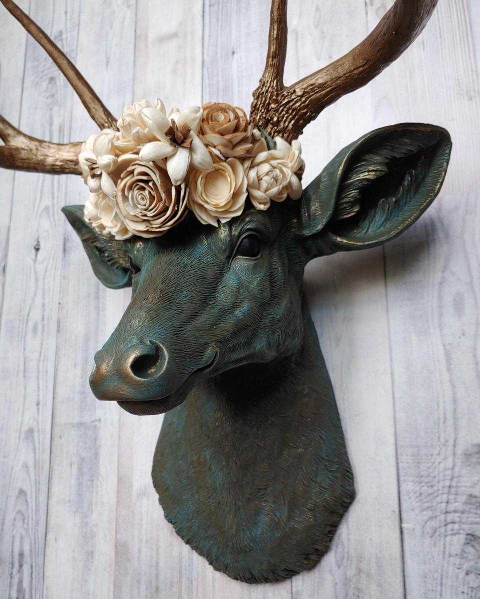 Faux Taxidermy Deer Head with Floral Crown | Colorful Cast and Crew