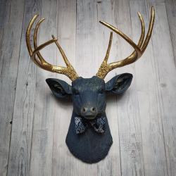 Faux Taxidermy Deer Head, Stag Head Wall Mount, Deer Head with Bow Tie