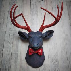 Faux Taxidermy Deer Head,  Stag Head Wall Mount, Deer Head with Bow Tie