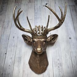 Faux Taxidermy Deer Head Wall Mount, Faux Stag Head with  Leaf Crown