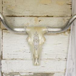 Faux Taxidermy Longhorn Cow Skull, Jeweled Longhorn Skull, Faux Steer Skull