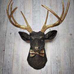 Faux Taxidermy Deer Head Wall Mount, Faux Stag Head, Deer Head with Bow Tie
