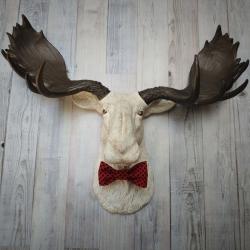 Faux Taxidermy Moose Head Wall Mount, Faux Moose Head with Bow Tie