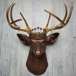 Faux Taxidermy Deer Head, Deer Head with Crown Wall Mount, Stag Head Wall Mount, Deer Head Wall Art