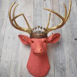 Faux Taxidermy Deer Head Wall Art, Faux Stag Head, Crowned Deer Head