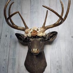 Faux Taxidermy Deer Head Wall Mount, Faux Stag Head, Floral Crowned Deer Head