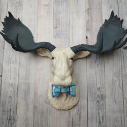 Faux Taxidermy Moose Head Wall Mount, Moose Head with Bow Tie