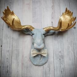 Faux Taxidermy Moose Head Wall Mount, Moose Head with Bow Tie