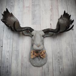 Faux Taxidermy Moose Head Wall Mount, Moose Head with Bow Tie