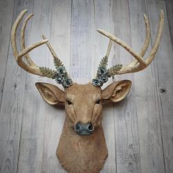 Faux Taxidermy Deer Head, Deer Head with Metal Floral Work