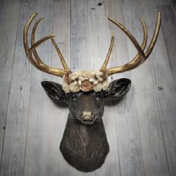 Faux Taxidermy Deer Head Wall Mount with Floral Crown, Stag Head Wall Mount