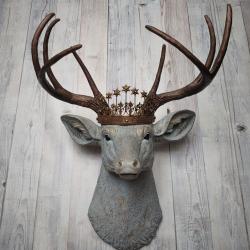 Faux Taxidermy Deer Head Wall Art, Faux Stag Head, Deer Head with Crown