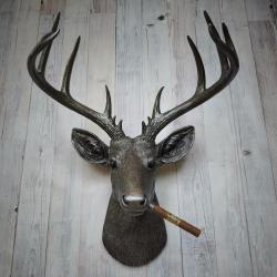 Faux Taxidermy Deer Head Wall Mount, Faux Taxidermy Stag Head with Cigar