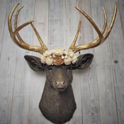 Faux Taxidermy Deer Head Wall Mount, Faux Stag Head, Floral Crowned Deer Head