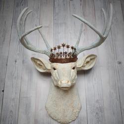 Faux Taxidermy Deer Head Wall Art, Faux Stag Head with Crown