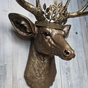 Faux Taxidermy Deer Head Wall Mount, Faux Stag Head with  Leaf Crown