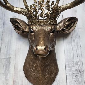 Faux Taxidermy Deer Head Wall Mount, Faux Stag Head with  Leaf Crown