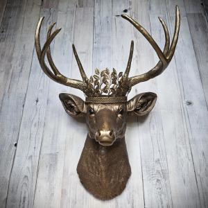 Faux Taxidermy Deer Head Wall Mount, Faux Stag Head with  Leaf Crown