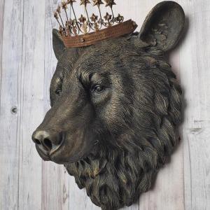 Faux Taxidermy Bear Head Wall Mount with Crown