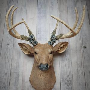 Faux Taxidermy Deer Head, Deer Head with Metal Floral Work