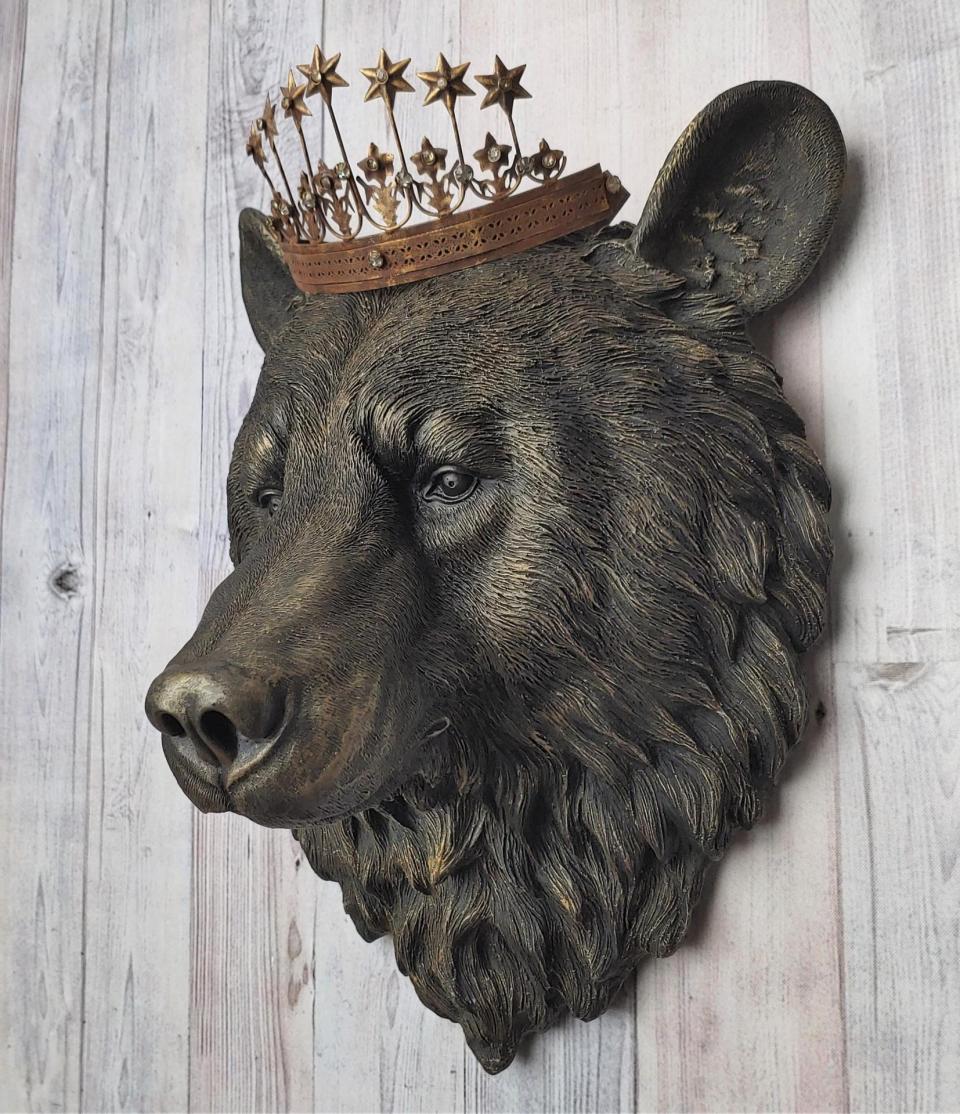 Faux Taxidermy Bear Head Wall Mount with Crown