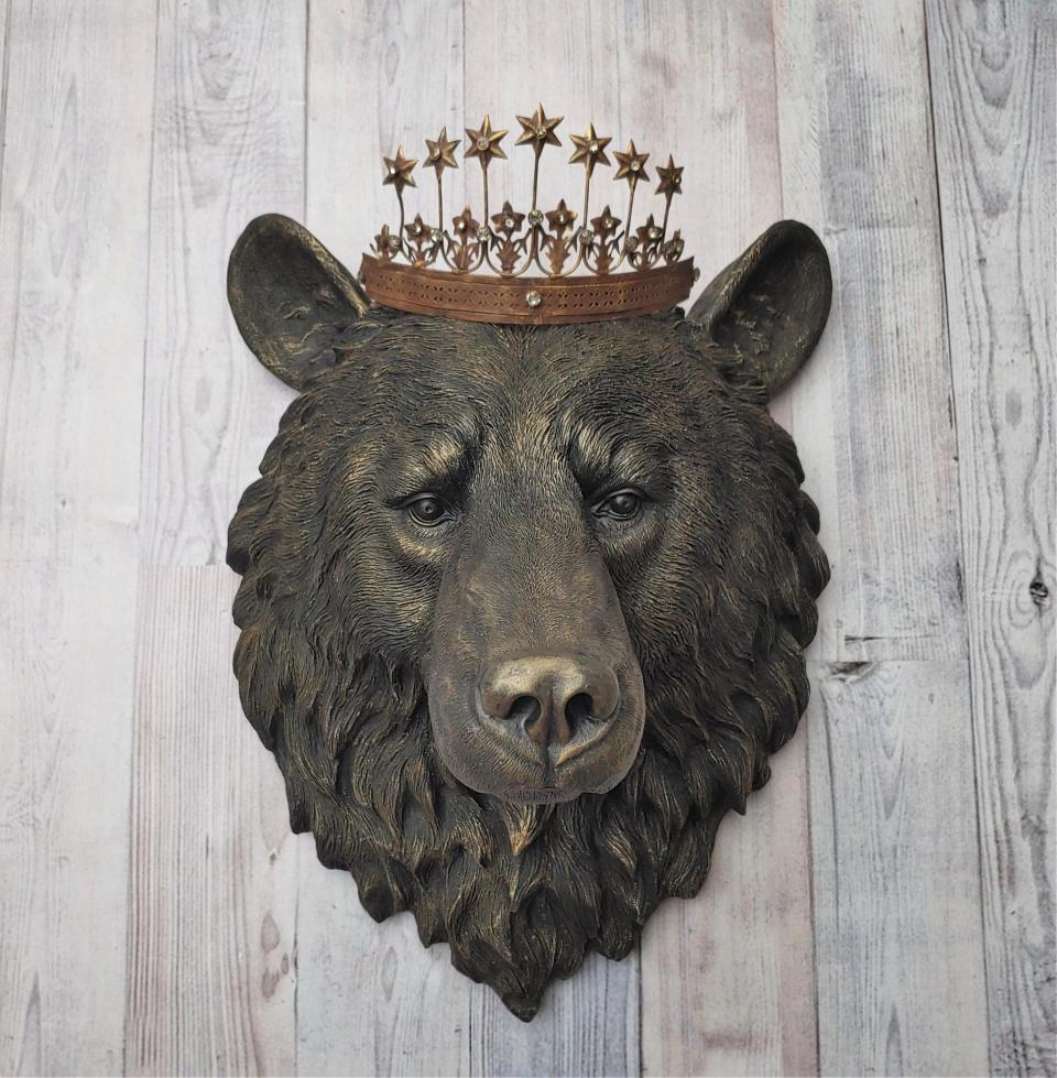 Faux Taxidermy Bear Head Wall Mount with Crown