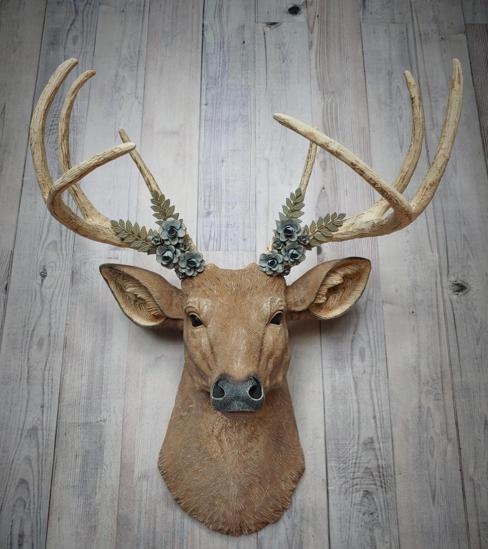 Faux Taxidermy Deer Head, Deer Head with Metal Floral Work