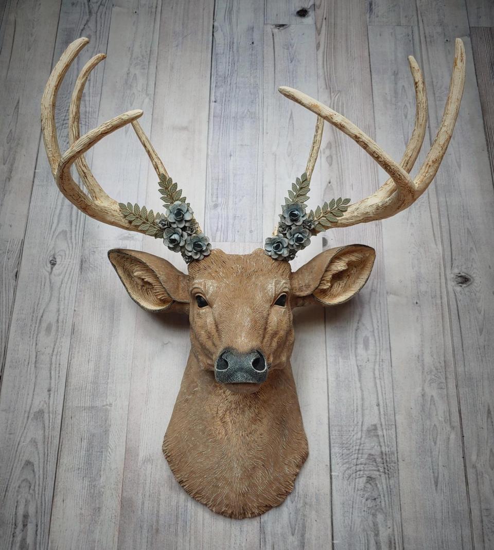 Faux Taxidermy Deer Head, Deer Head with Metal Floral Work